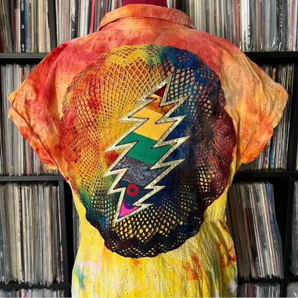 Multicolor Tie-Dye Crochet Dress, Grateful Dead, Phish, Handmade, XL Size 16-18 - Picture 3 of 10